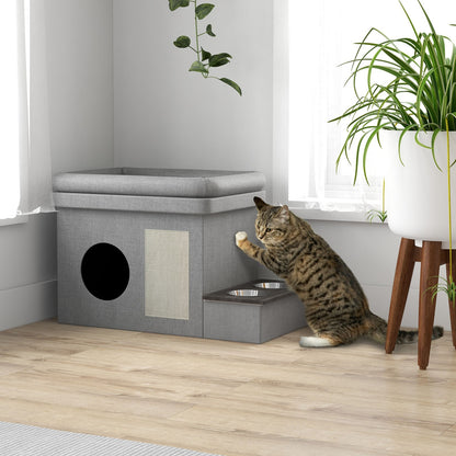 Pawhut Katzenhaus mit zwei hochwertigen Edelstahlnäpfen