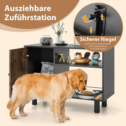 Futterstation mit zwei Edelstahlnäpfen für Hundefutter und -wasser