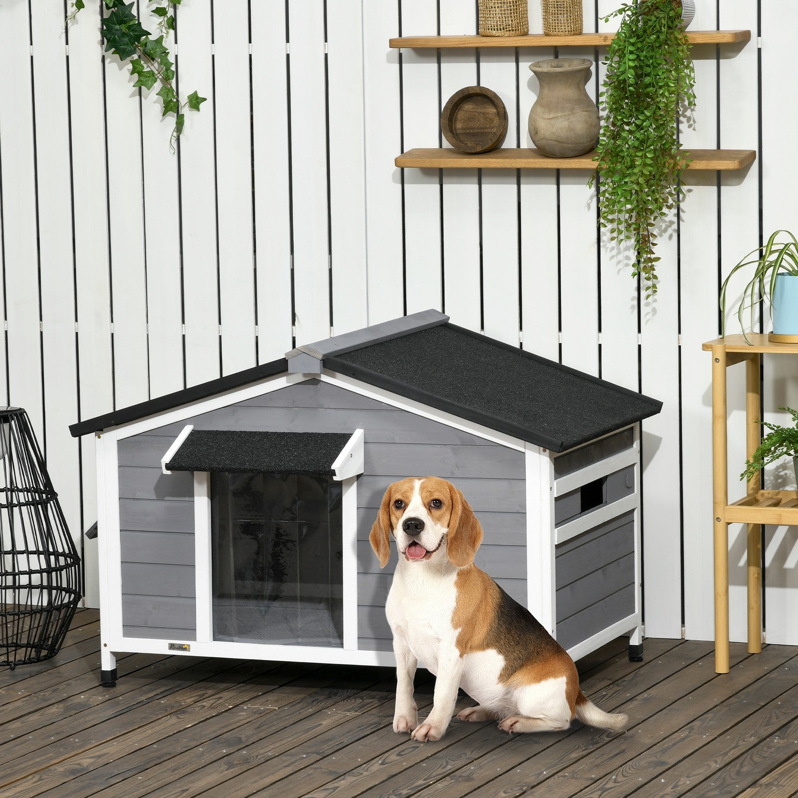 Pawhut Hundehütte aus Tannenholz mit wetterfestem Dach für den Außenbereich
