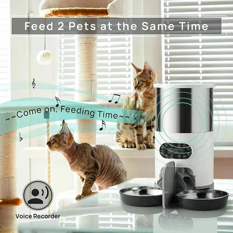 Smart App-Controlled Stainless Steel Cat and Dog Feeder - Automatic Double Meal Dispenser for Remote Feeding