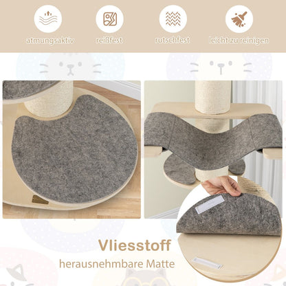 120 cm Wooden Cat Tree with Hammock, 3 Platforms, and Sisal Carpet in Grey