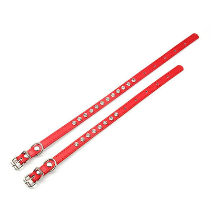 Rhinestone-Embellished PU Leather Collar and Leash Set for Small Dogs and Cats - Available in 12 Vibrant Colors