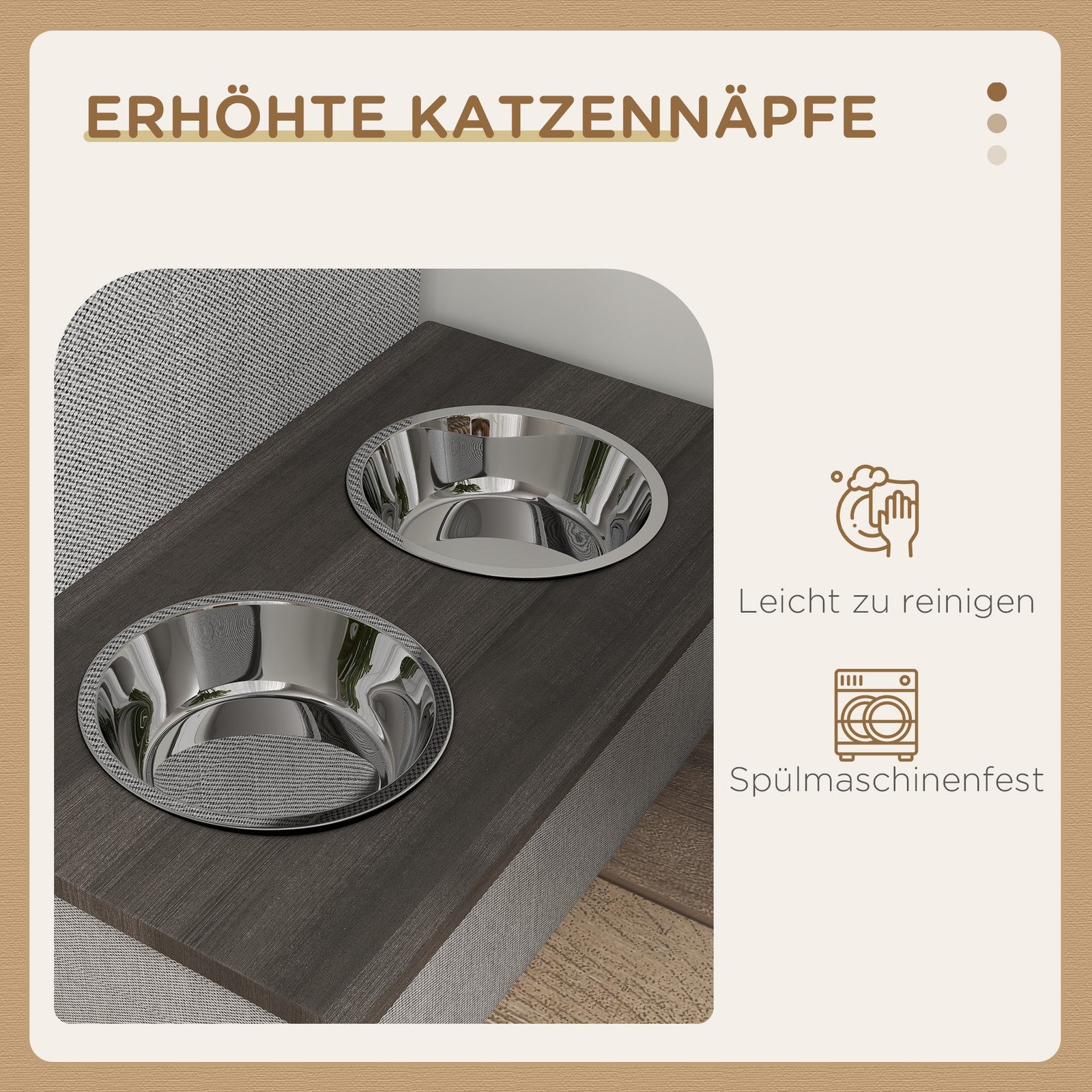 Pawhut Katzenhaus mit zwei hochwertigen Edelstahlnäpfen