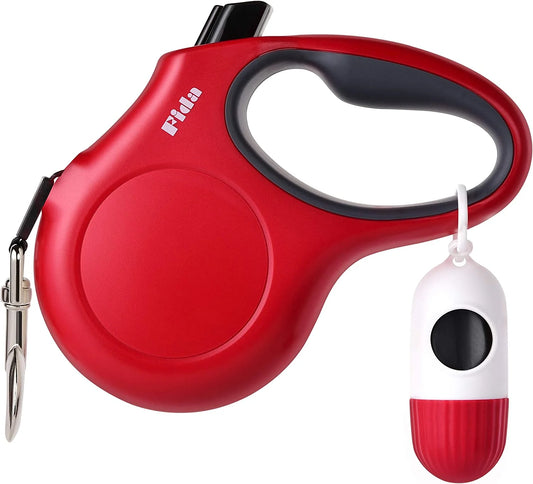 Retractable Dog Leash with Integrated Dispenser and Waste Bags, 16 Ft Durable Leash for Medium Pets up to 44 lbs, Anti-Slip Handle, Tangle-Free Design, Reflective Nylon Tape (Medium, Red)