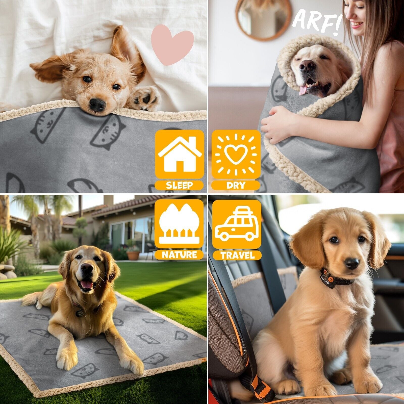 LOVPET® Waterproof Dog Blanket with Fleece Dry Bed for Pets, Accompanied by 3 Toy Bones