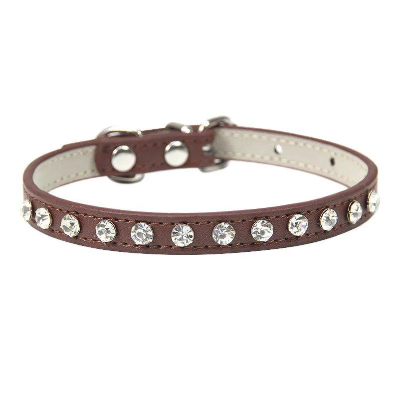Rhinestone-Embellished PU Leather Collar and Leash Set for Small Dogs and Cats - Available in 12 Vibrant Colors