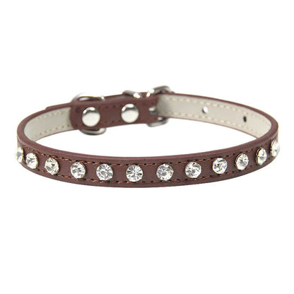 Rhinestone-Embellished PU Leather Collar and Leash Set for Small Dogs and Cats - Available in 12 Vibrant Colors
