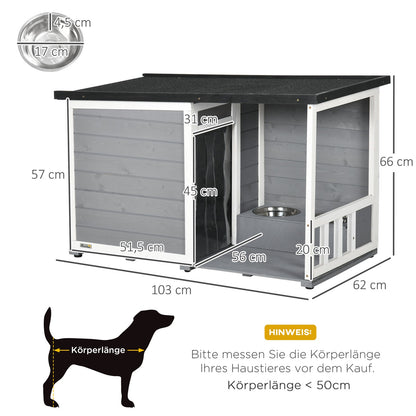 Pawhut Tannenholz-Hundehütte mit zwei Fressnapf-Schalen für Kleintiere, optimal für den Außenbereich