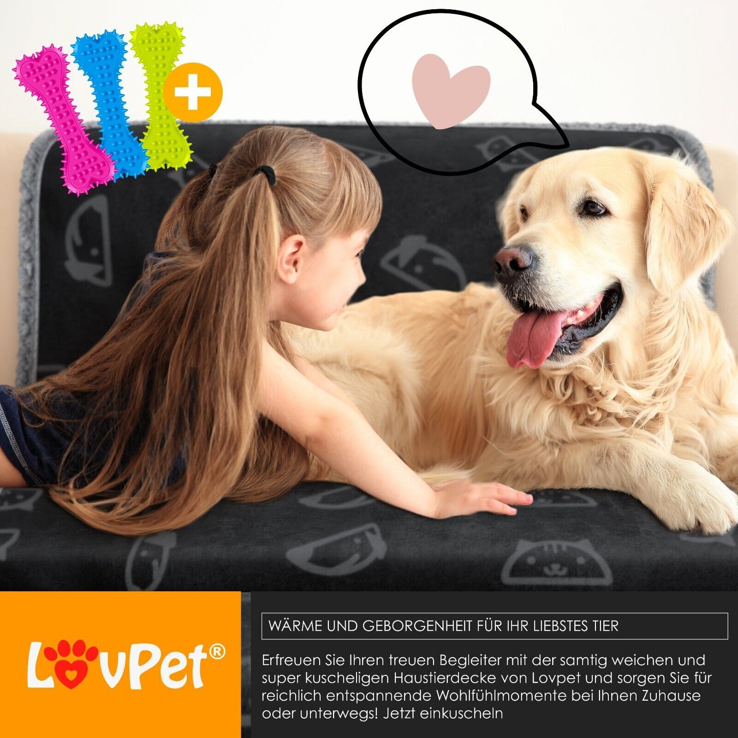 LOVPET® Waterproof Dog Blanket with Fleece Dry Bed for Pets, Accompanied by 3 Toy Bones