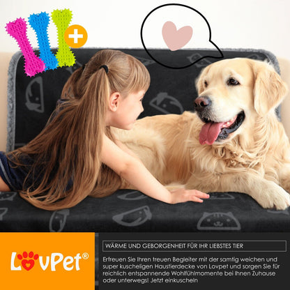LOVPET® Waterproof Dog Blanket with Fleece Dry Bed for Pets, Accompanied by 3 Toy Bones