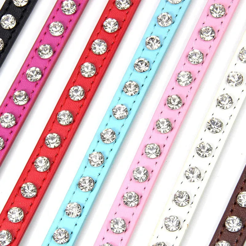 Rhinestone-Embellished PU Leather Collar and Leash Set for Small Dogs and Cats - Available in 12 Vibrant Colors