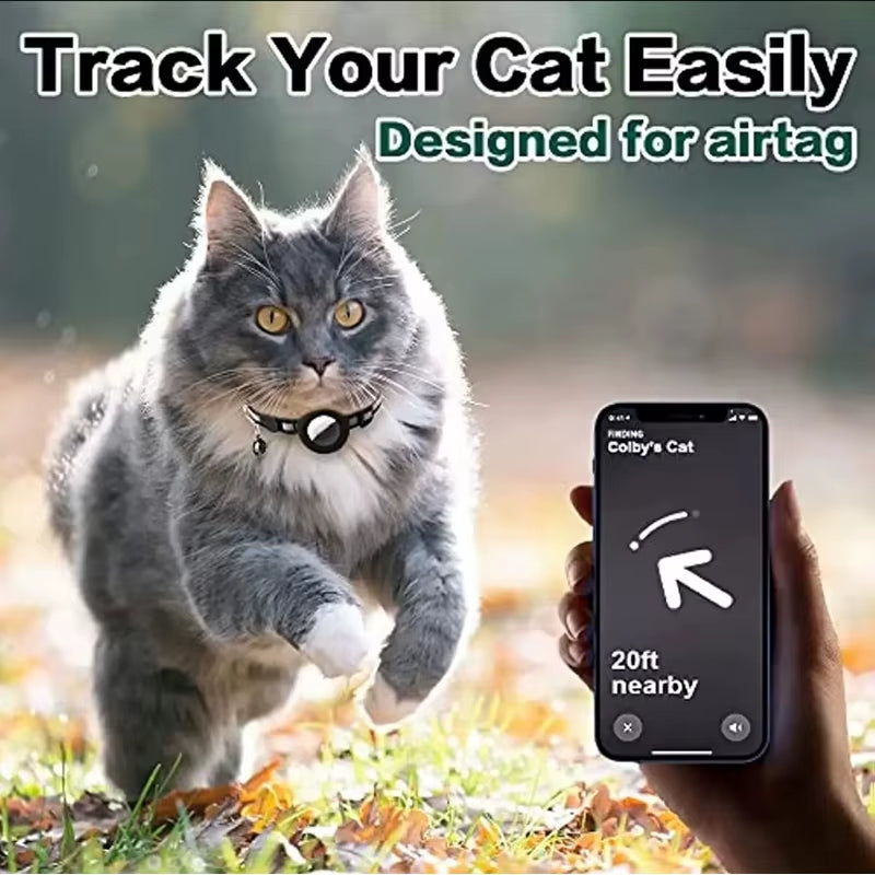Reflective Breakaway Cat Collar with Apple AirTag Holder and Bell for Kittens, 0.4 Inches