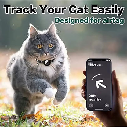 Reflective Breakaway Cat Collar with Apple AirTag Holder and Bell for Kittens, 0.4 Inches
