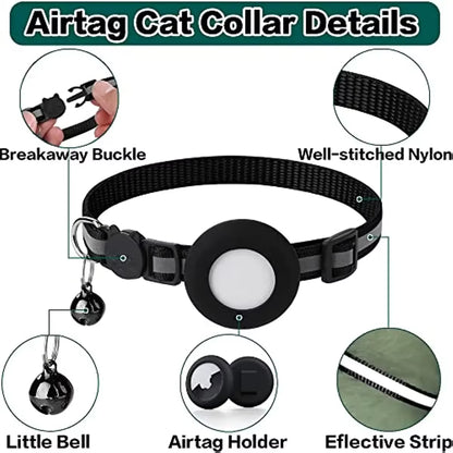 Reflective Breakaway Cat Collar with Apple AirTag Holder and Bell for Kittens, 0.4 Inches