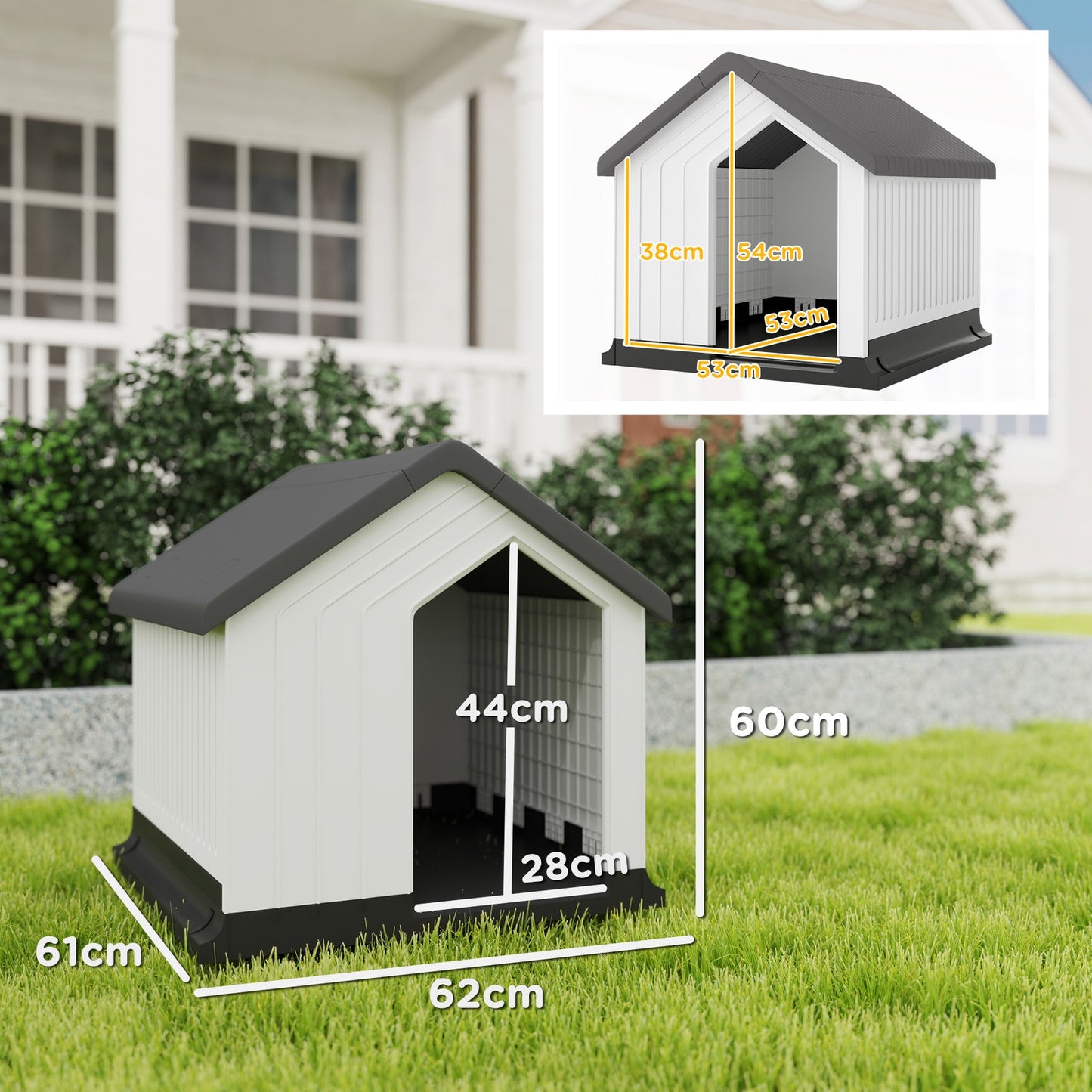 Pawhut Outdoor Hundehütte mit Asphaltdach und Fenster in Grau für Hunde