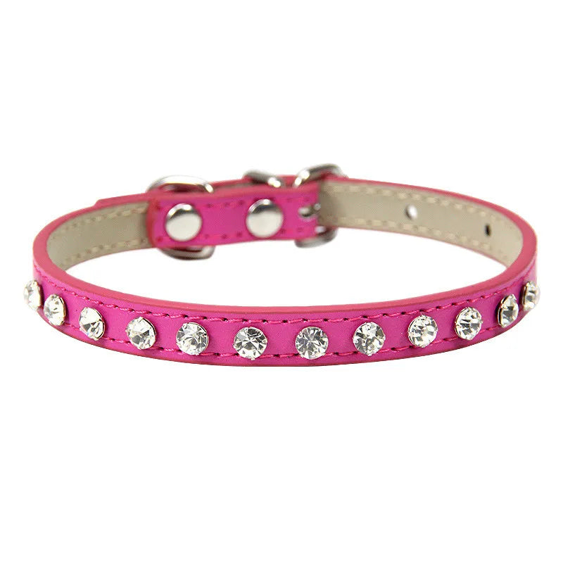 Rhinestone-Embellished PU Leather Collar and Leash Set for Small Dogs and Cats - Available in 12 Vibrant Colors