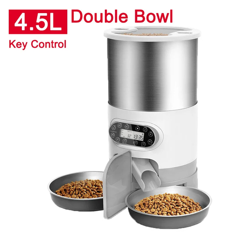 Smart App-Controlled Stainless Steel Cat and Dog Feeder - Automatic Double Meal Dispenser for Remote Feeding