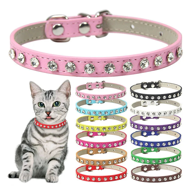 Rhinestone-Embellished PU Leather Collar and Leash Set for Small Dogs and Cats - Available in 12 Vibrant Colors