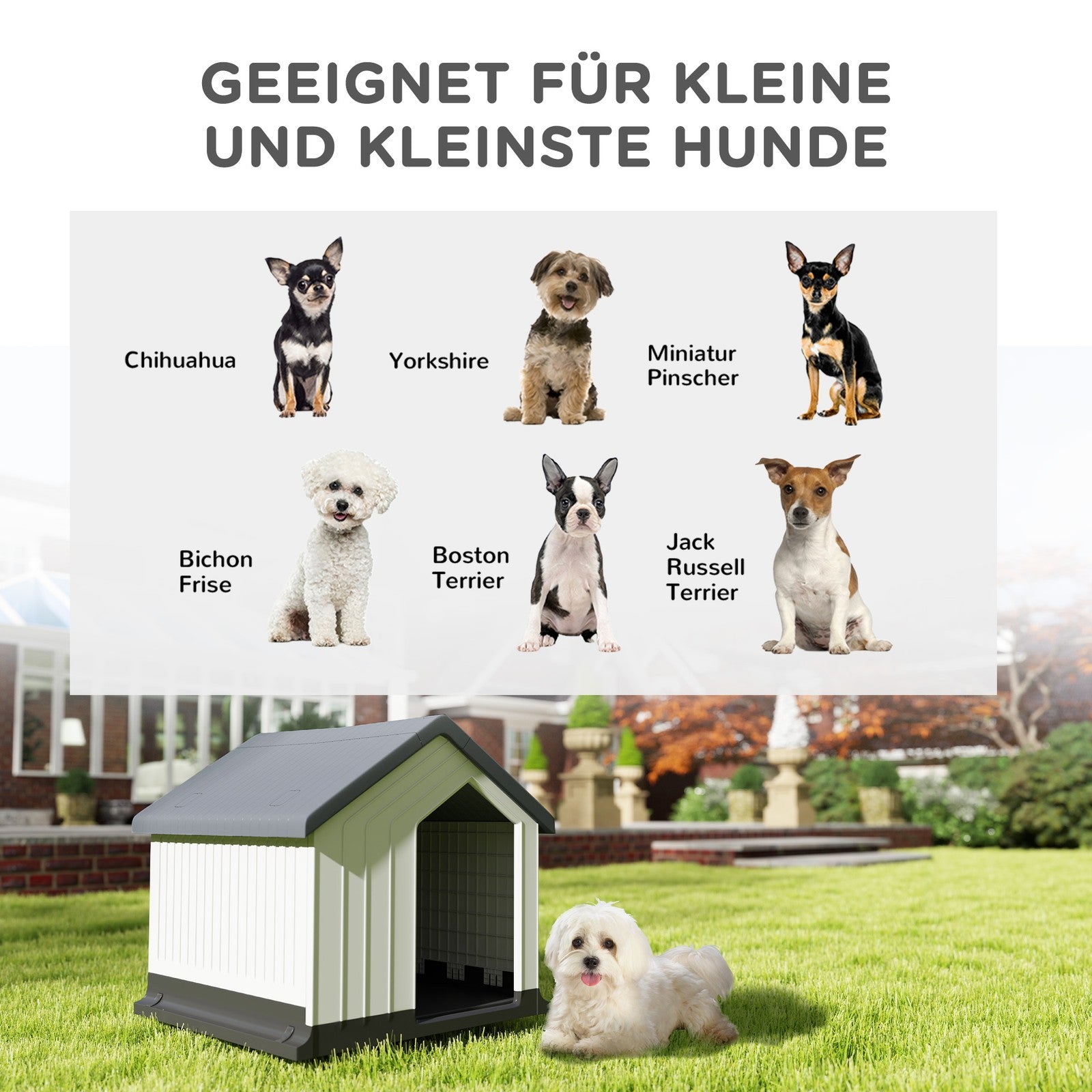 Pawhut Outdoor Hundehütte mit Asphaltdach und Fenster in Grau für Hunde