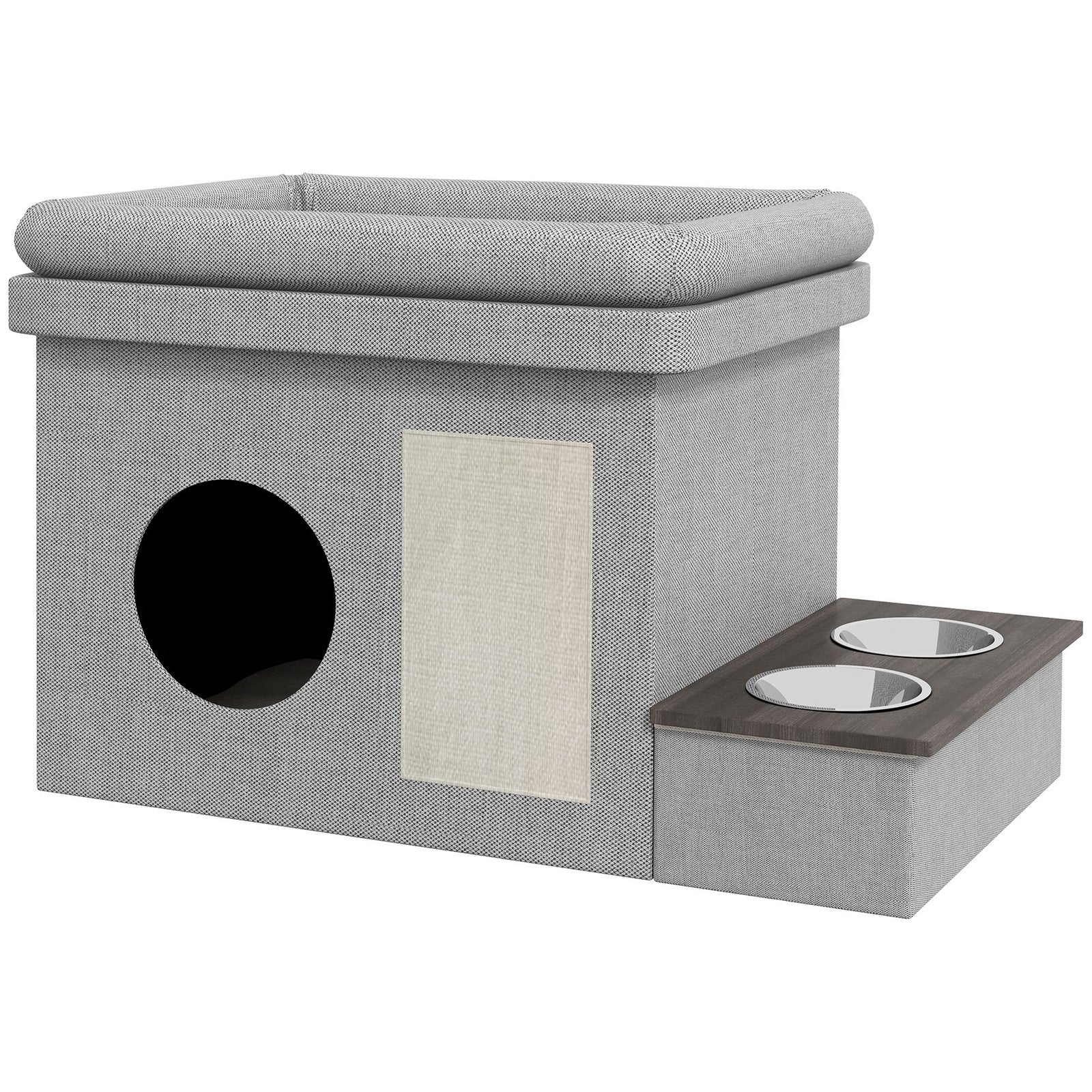 Pawhut Katzenhaus mit zwei hochwertigen Edelstahlnäpfen