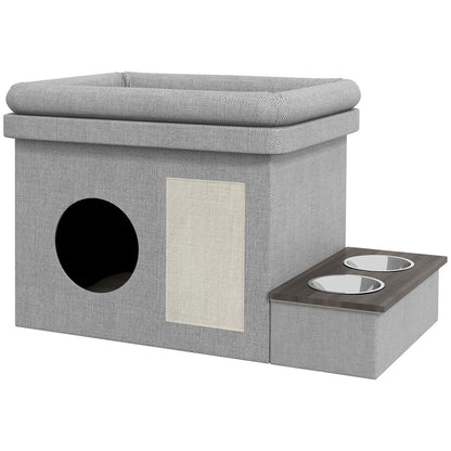 Pawhut Katzenhaus mit zwei hochwertigen Edelstahlnäpfen