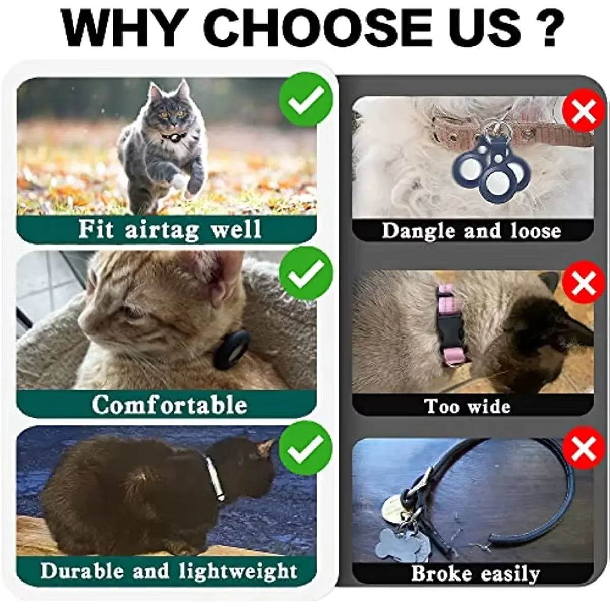 Reflective Breakaway Cat Collar with Apple AirTag Holder and Bell for Kittens, 0.4 Inches