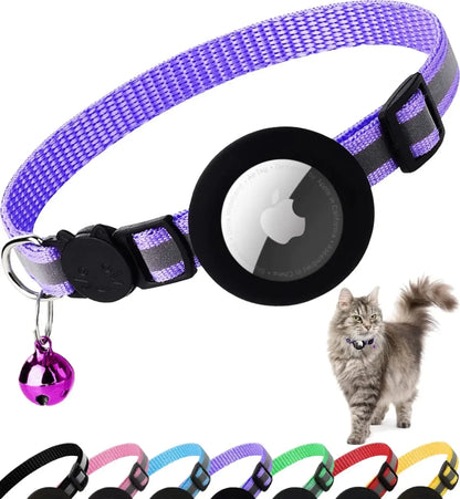 Reflective Breakaway Cat Collar with Apple AirTag Holder and Bell for Kittens, 0.4 Inches