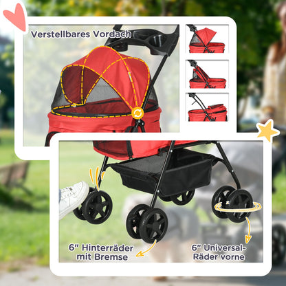 Collapsible Oxford Red Pet Stroller for Small Dogs