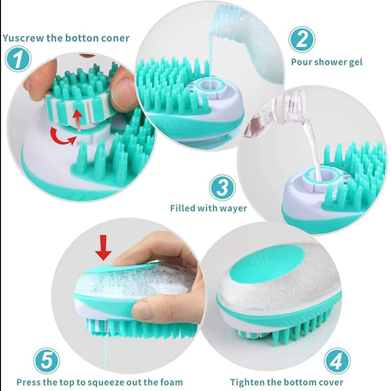 2-in-1 Pet Bath Brush and Massage Comb for Dogs and Cats - Soft Silicone Grooming Tool for Efficient Cleaning and Relaxation