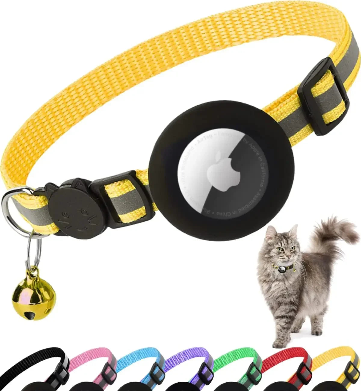 Reflective Breakaway Cat Collar with Apple AirTag Holder and Bell for Kittens, 0.4 Inches