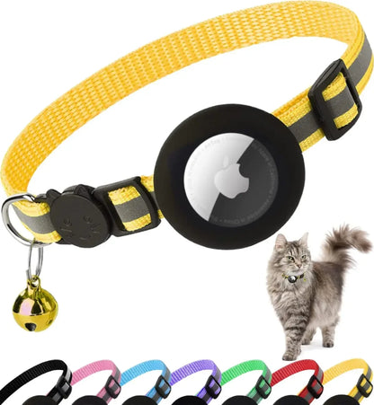 Reflective Breakaway Cat Collar with Apple AirTag Holder and Bell for Kittens, 0.4 Inches