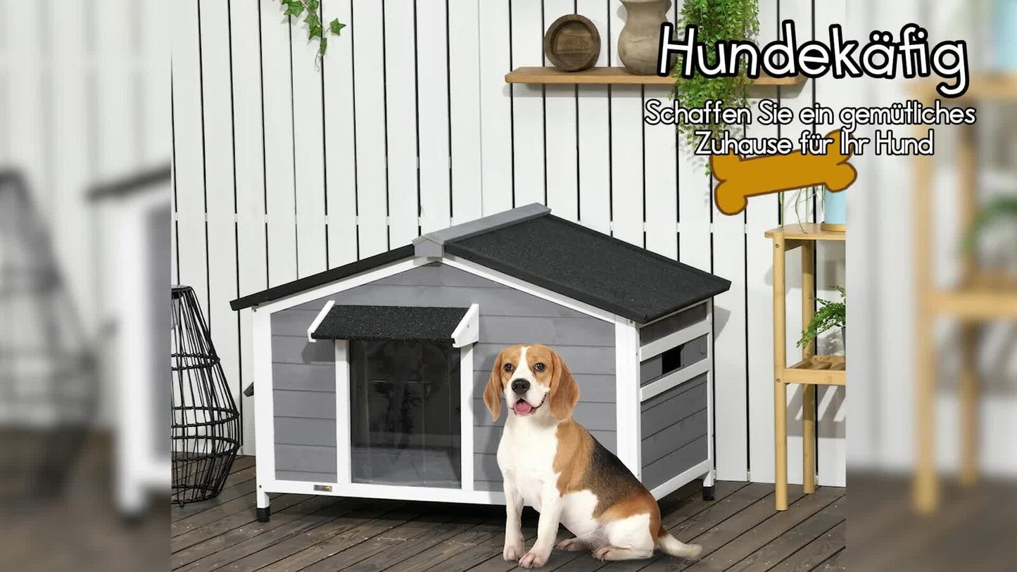 Pawhut Hundehütte aus Tannenholz mit wetterfestem Dach für den Außenbereich