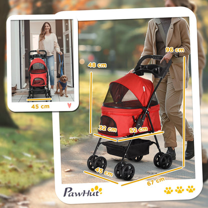 Collapsible Oxford Red Pet Stroller for Small Dogs