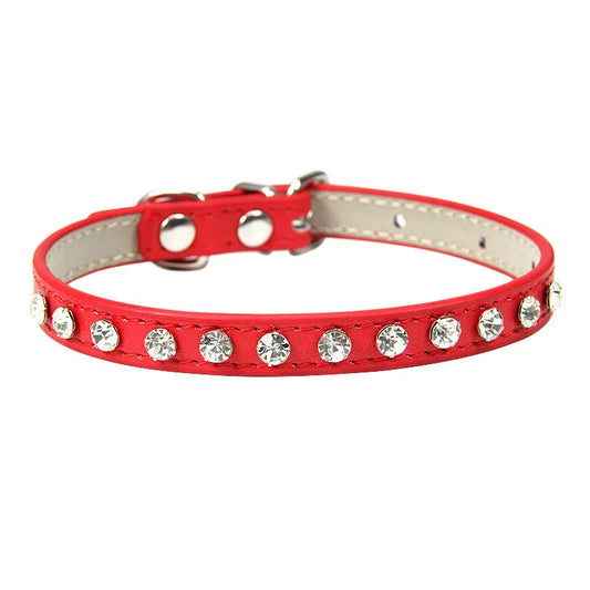 Rhinestone-Embellished PU Leather Collar and Leash Set for Small Dogs and Cats - Available in 12 Vibrant Colors