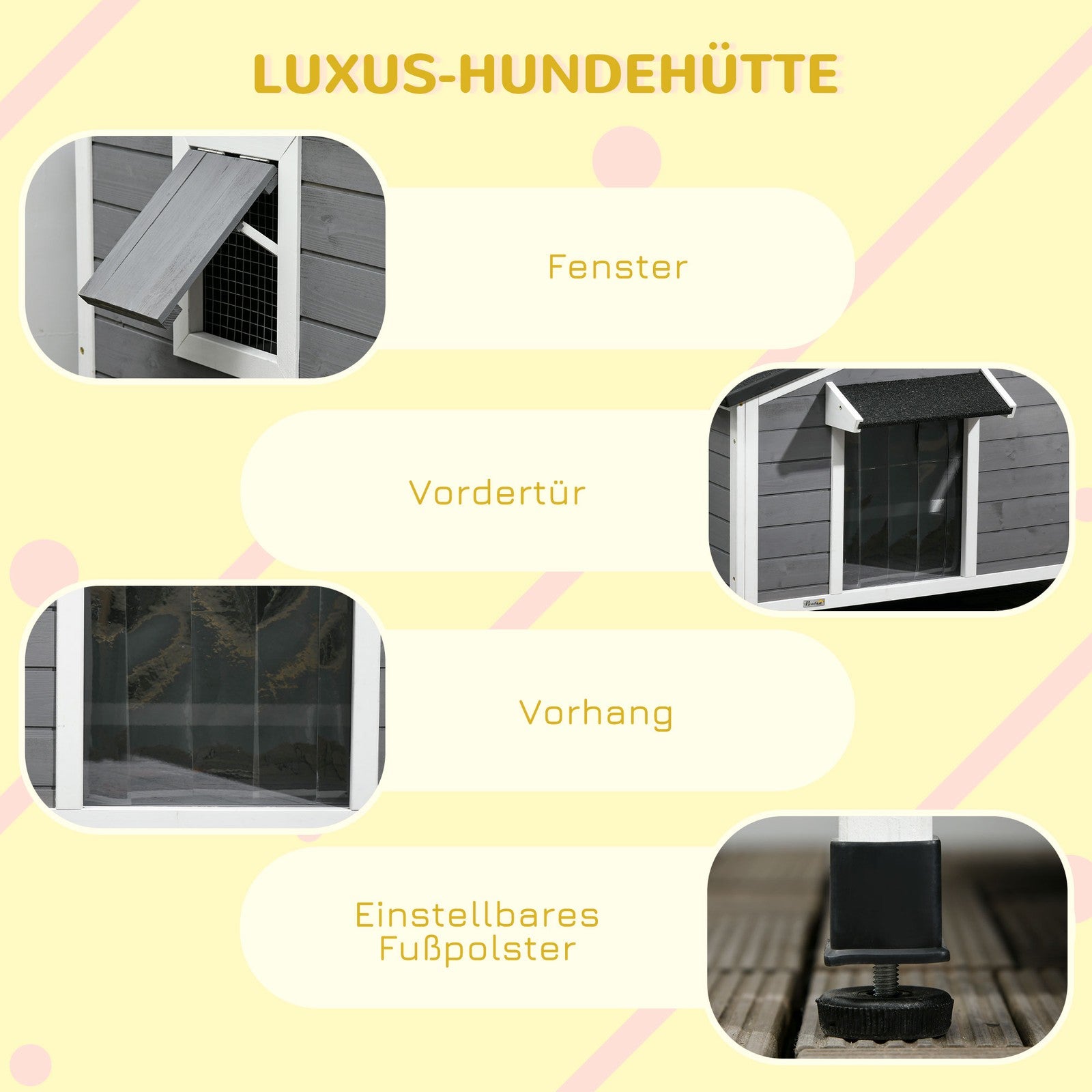 Pawhut Hundehütte aus Tannenholz mit wetterfestem Dach für den Außenbereich
