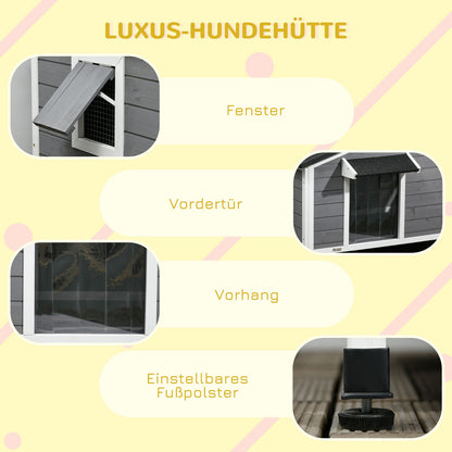 Pawhut Hundehütte aus Tannenholz mit wetterfestem Dach für den Außenbereich