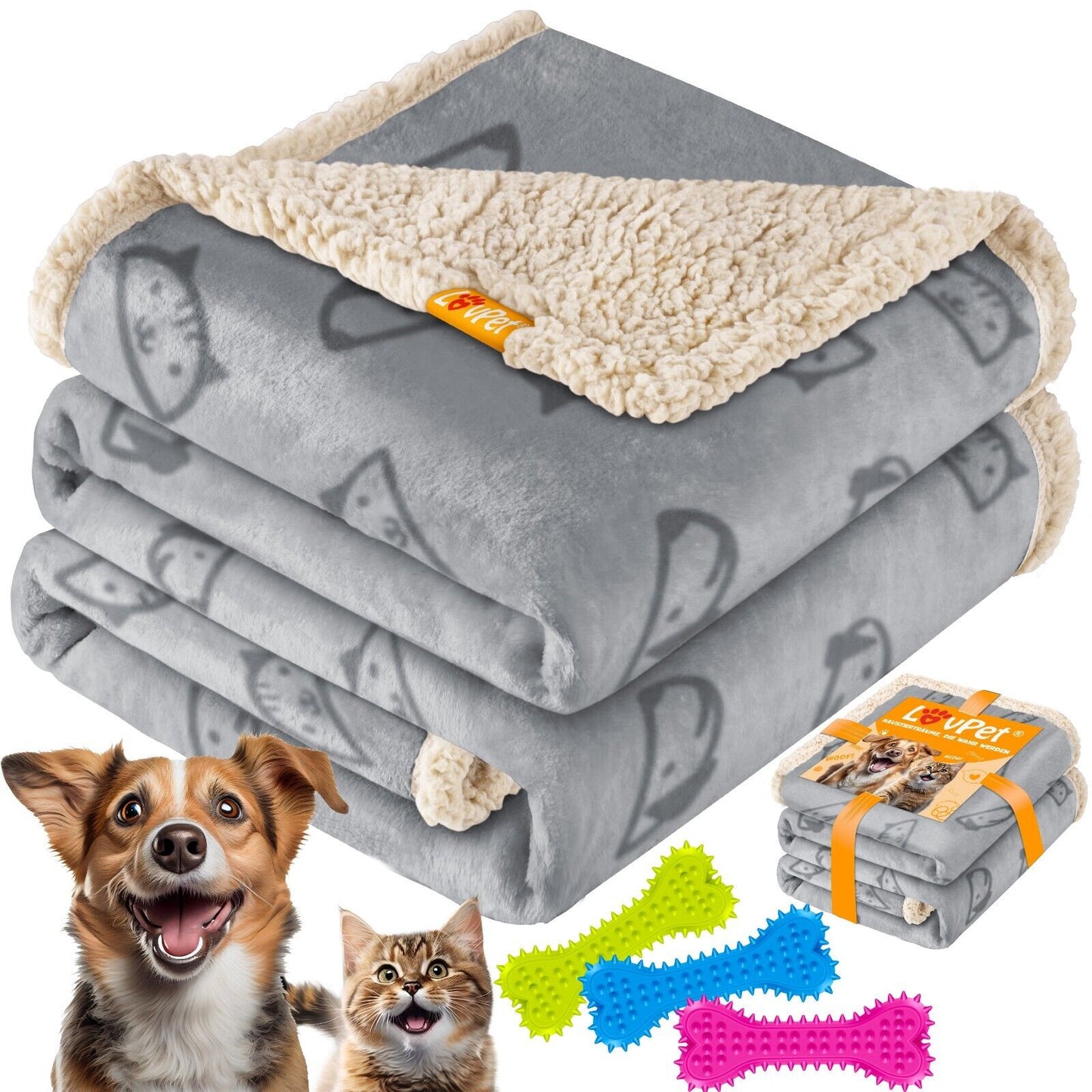 LOVPET® Waterproof Dog Blanket with Fleece Dry Bed for Pets, Accompanied by 3 Toy Bones