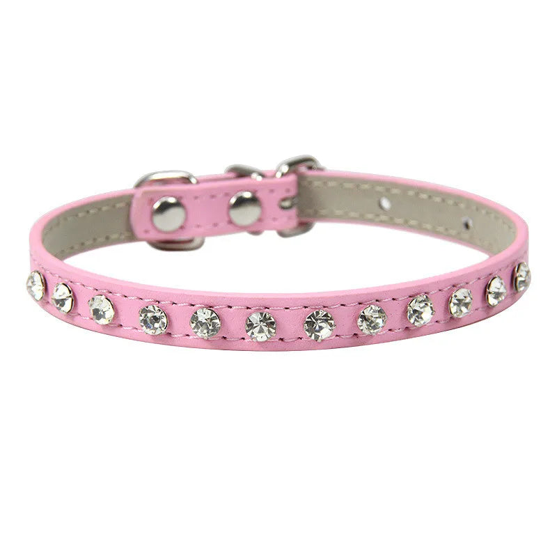 Rhinestone-Embellished PU Leather Collar and Leash Set for Small Dogs and Cats - Available in 12 Vibrant Colors