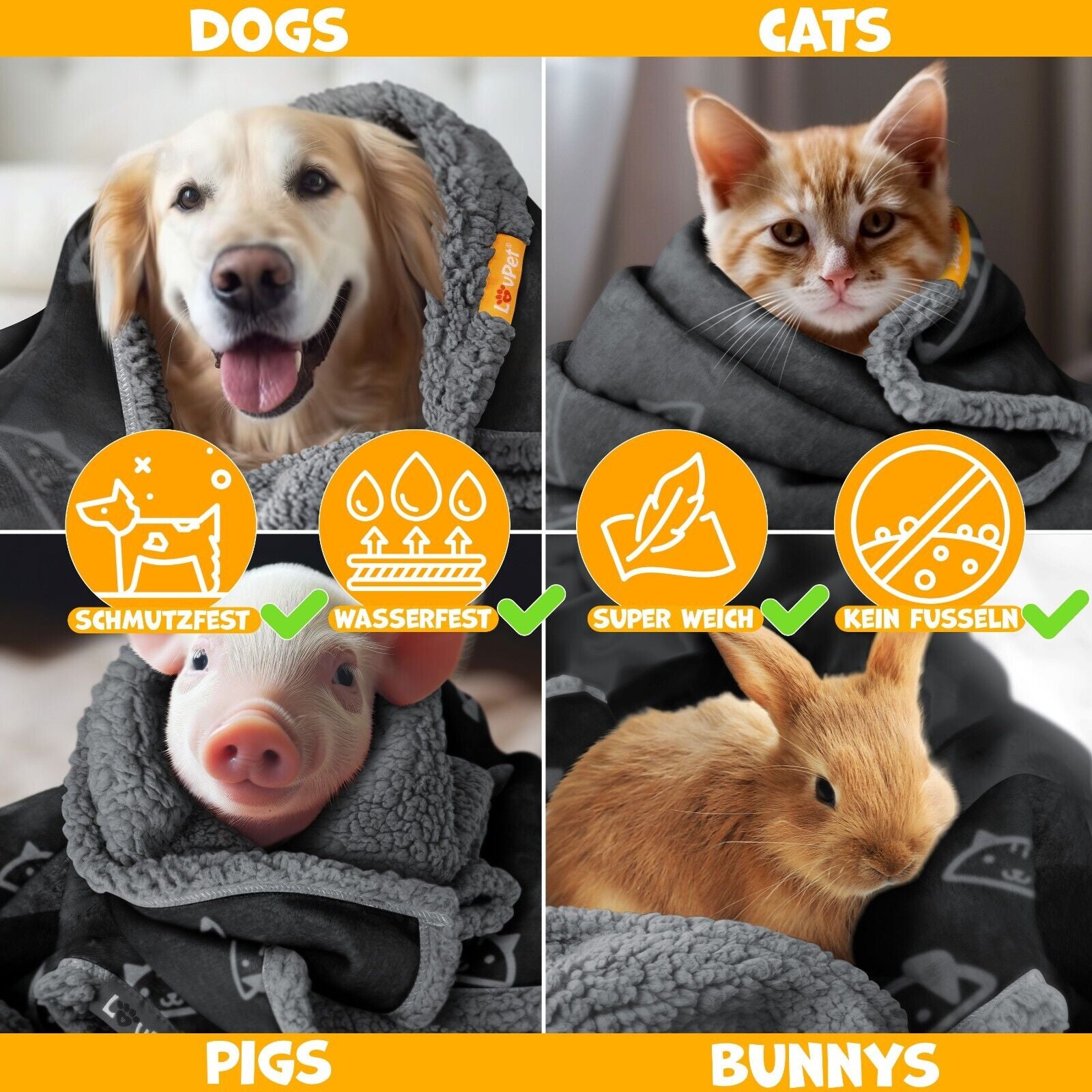 LOVPET® Waterproof Dog Blanket with Fleece Dry Bed for Pets, Accompanied by 3 Toy Bones