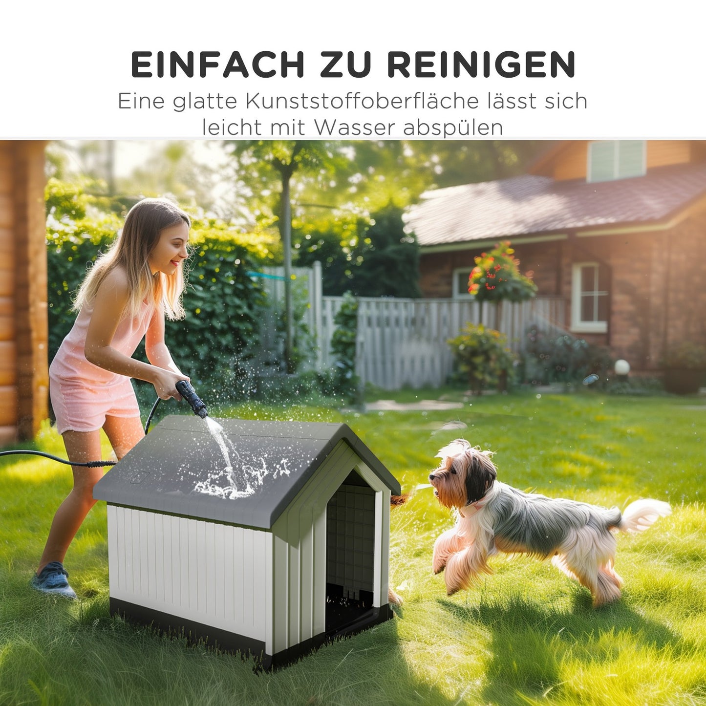 Pawhut Outdoor Hundehütte mit Asphaltdach und Fenster in Grau für Hunde
