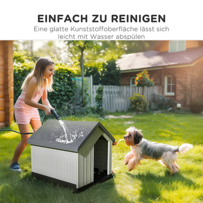 Pawhut Outdoor Hundehütte mit Asphaltdach und Fenster in Grau für Hunde